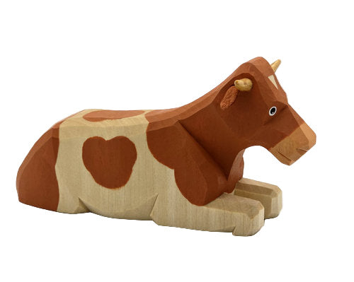 Lotte Sievers-Hahn Krippenfiguren 12cm, Ochse liegend braun gefleckt 5,5cm