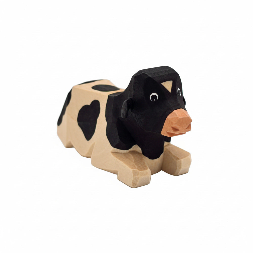 Lotte Sievers-Hahn Krippenfiguren 12cm, Kalb, liegend, schwarz gefleckt, 3,5 cm (Typ 1)