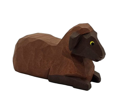 Lotte Sievers-Hahn Krippenfiguren 12cm, Schaf dunkel liegend, Kopf hoch 4cm