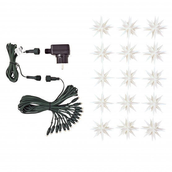 Herrnhuter Miniatur Sternenkette, 15 Sterne, 8cm, weiß