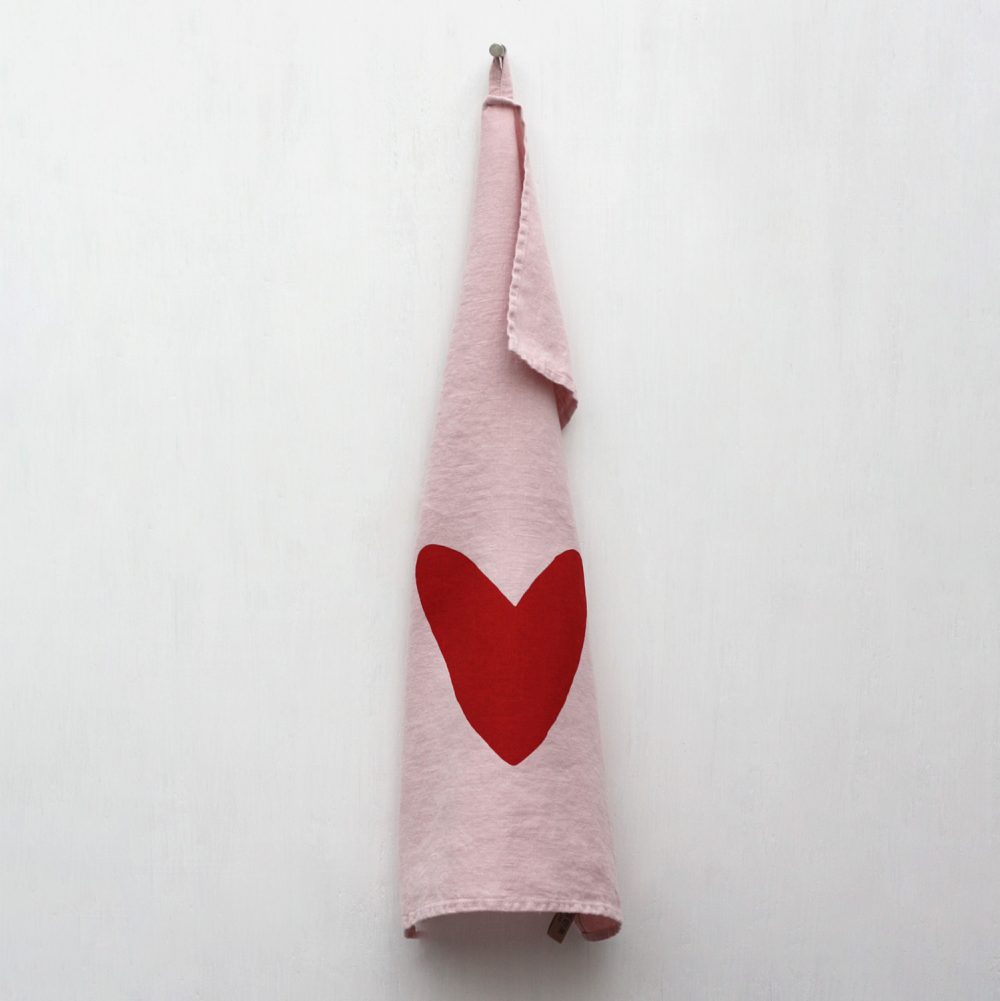 Frohstoff Geschirrtuch Leinen Herz rosa rot –