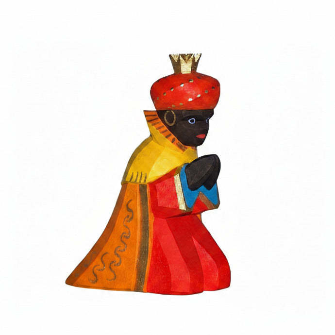 Lotte Sievers-Hahn Krippenfiguren 12cm, König, Schwarz, orange Mantel 9 cm (Typ 1)