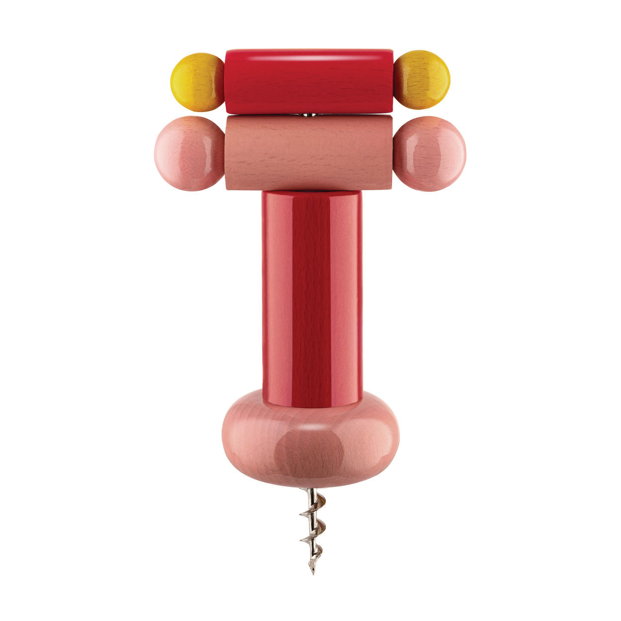 Alessi 100 Values Collection Korkenzieher aus Buchenholz, rot, gelb und rosa