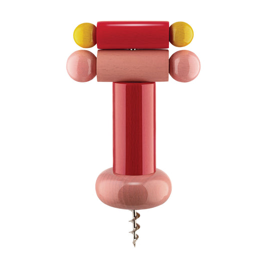 Alessi 100 Values Collection Korkenzieher aus Buchenholz, rot, gelb und rosa