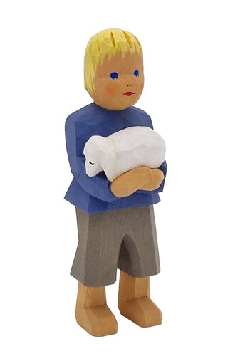 Lotte Sievers-Hahn Krippenfiguren 12cm, Hirte mit Lamm 9,5cm