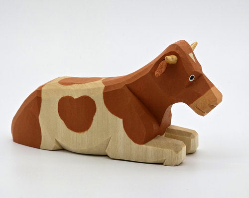 Lotte Sievers-Hahn Krippenfiguren 12cm, Ochse liegend braun gefleckt 5,5cm
