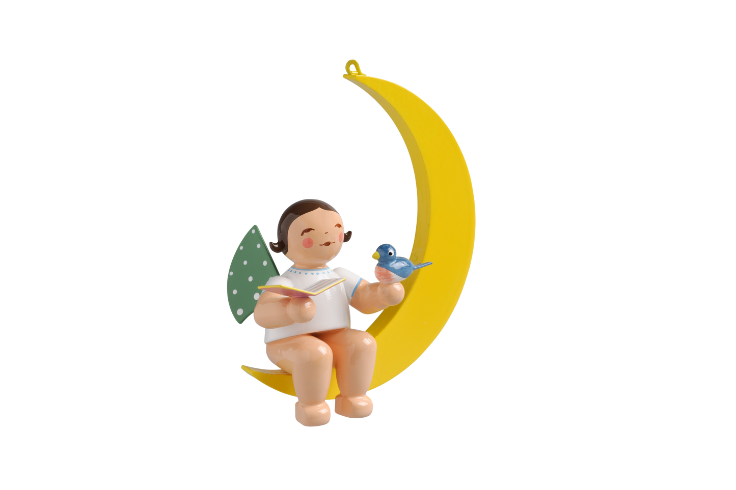 Wendt & Kühn Engel mit Liederbuch und Vogel, im Mond