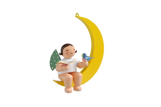 Wendt & Kühn Engel mit Liederbuch und Vogel, im Mond