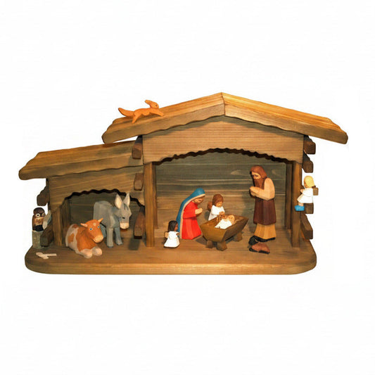 Lotte Sievers-Hahn Krippenfiguren 12cm, Krippenstall rustikal, groß, mit Licht