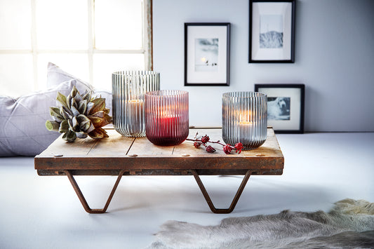 Engels Kerzen mundgeblasenes Windlicht klein Amelie, Rillenoptik