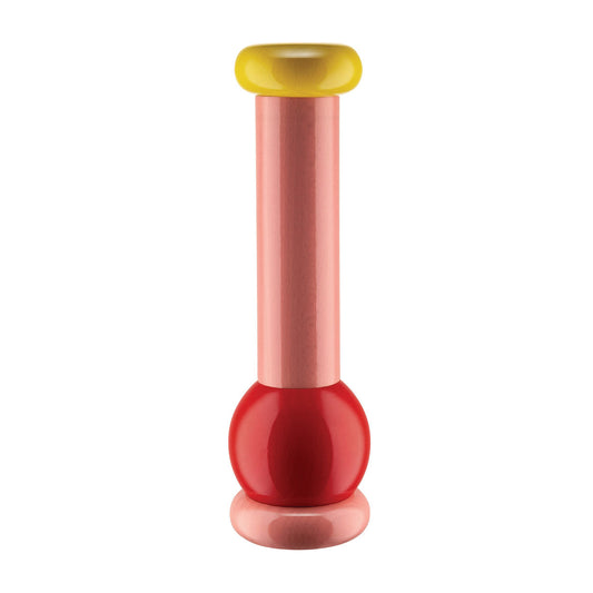 Alessi 100 - Values Collection Salz-/Pfeffer- und Gewürzmühle aus Buchenholz hoch, rot, rosa und gelb